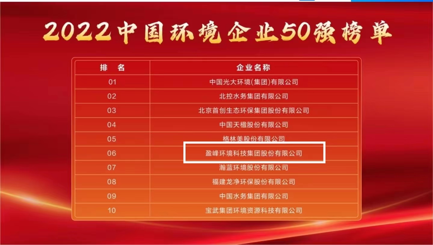 尊龙凯时环境连续5年荣登“中国环境企业50强”榜单